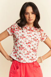 Ribbon Short Sleeve Layered Mesh Top Davi & Dani WHITE MULTI S